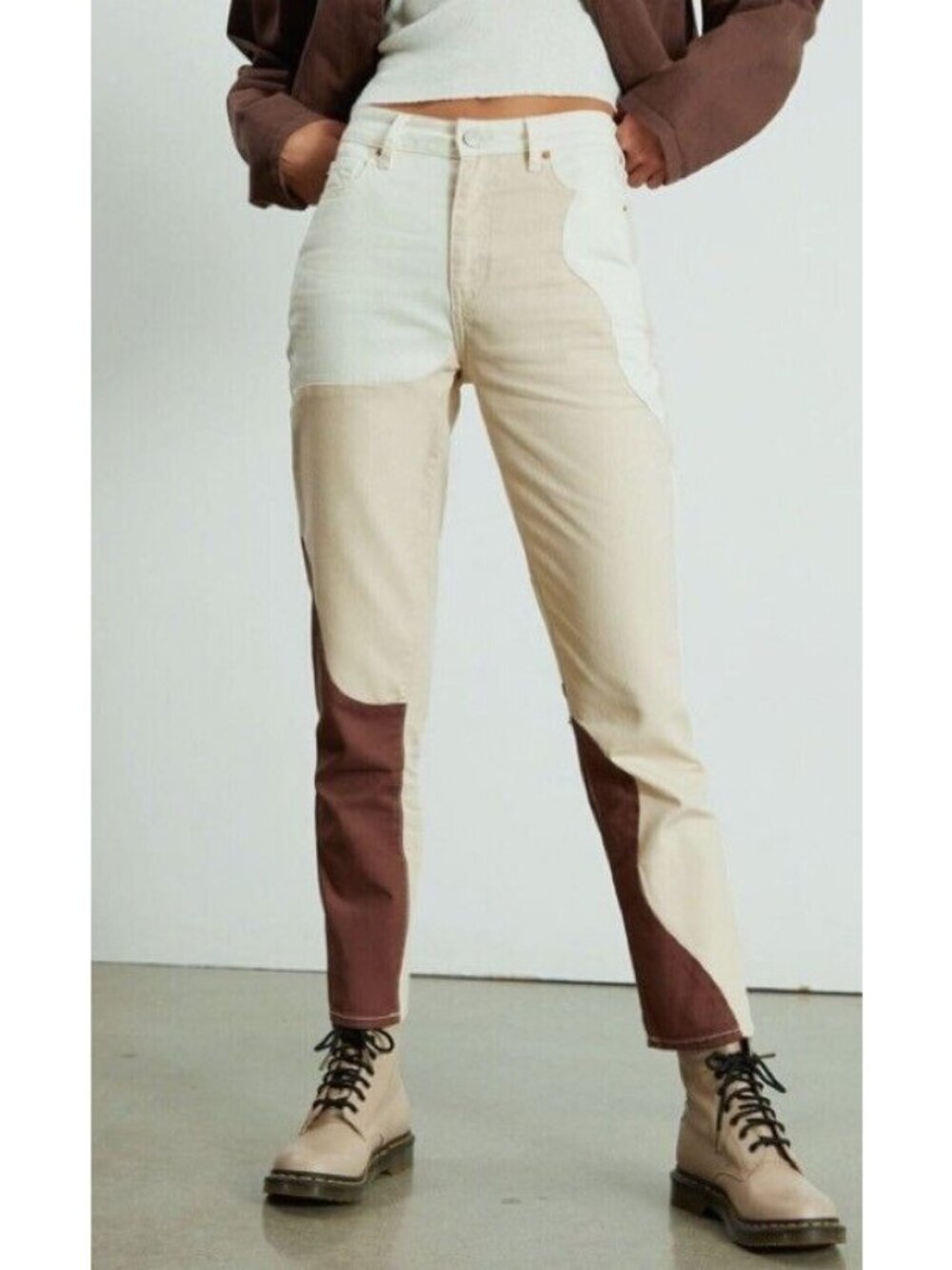 Pacsun Eco Tan~Brown Paneled High rise Mom Jeans Ginger Panel Color Block 24"